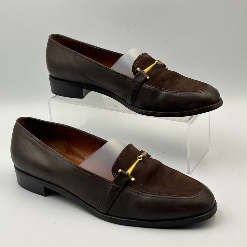 Etienne Aigner Loafers 8M Choco Brown Leather Suede Horsebit Enya Preppy Shoe